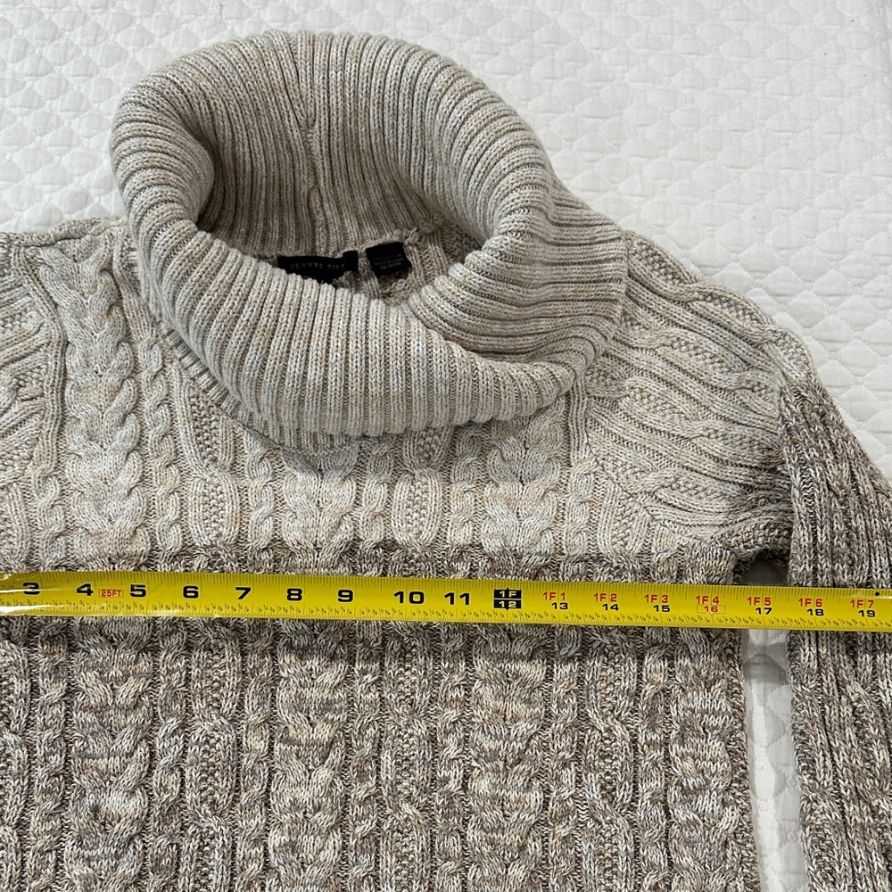 JEANNE PIERRE 100% Cotton Tan Beige Brown Cable Knit Cowl Neck Sweater Size L - Picture 6 of 12